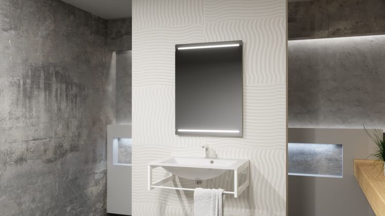 Lustro prostokątne 60x80 cm z aluminiową ramą i oświetleniem LED i półką MCJ Easy Alu 01.1
