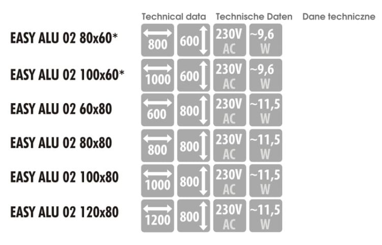 Lustro z aluminiową ramą i oświetleniem LED i półką MCJ Easy Alu 02 - dostępne rozmiary