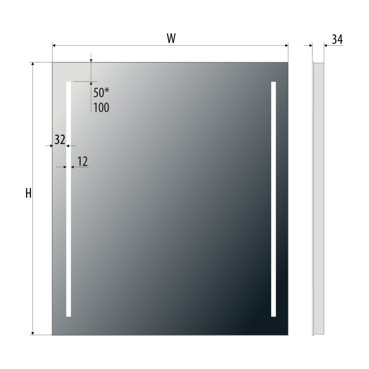 Lustro kwadratowe 80x80 cm z aluminiową ramą i oświetleniem LED i półką MCJ Easy Alu 02