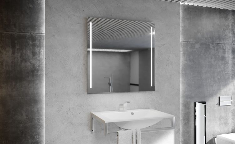 Lustro kwadratowe 80x80 cm z aluminiową ramą i oświetleniem LED i półką MCJ Easy Alu 02