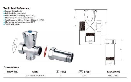 Przejdź do produktu Zawór pralniczy przed baterią ścienną z zaworem zwrotnym 3/4"x3/4”, chrom