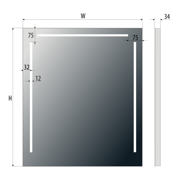 Lustro prostokątne 80x60 cm z aluminiową ramą i oświetleniem LED i półką MCJ Easy Alu 03