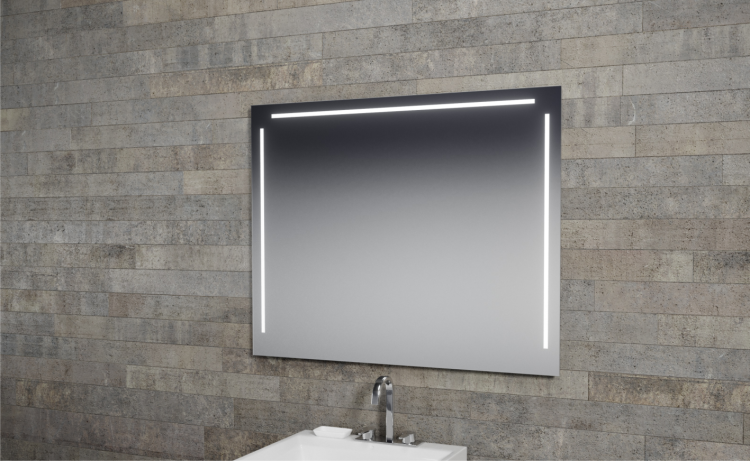 Lustro prostokątne 80x60 cm z aluminiową ramą i oświetleniem LED i półką MCJ Easy Alu 03