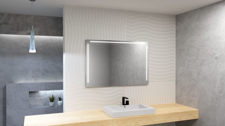 Lustro prostokątne 80x60 cm z aluminiową ramą i oświetleniem LED i półką MCJ Easy Alu 03