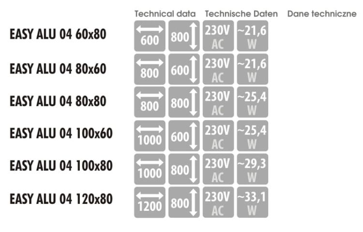 Lustro prostokątne z aluminiową ramą i oświetleniem LED i półką MCJ Easy Alu 04 - dostępnewymiary
