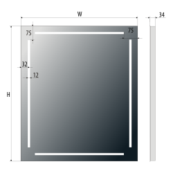Lustro prostokątne 80x60 cm z aluminiową ramą i oświetleniem LED i półką MCJ Easy Alu 04