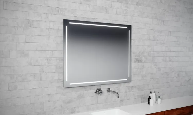 Lustro prostokątne 80x60 cm z aluminiową ramą i oświetleniem LED i półką MCJ Easy Alu 04