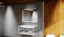 Lustro prostokątne 80x60 cm z aluminiową ramą i oświetleniem LED i półką MCJ Easy Alu 04