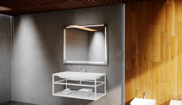 Lustro prostokątne 80x60 cm z aluminiową ramą i oświetleniem LED i półką MCJ Easy Alu 04