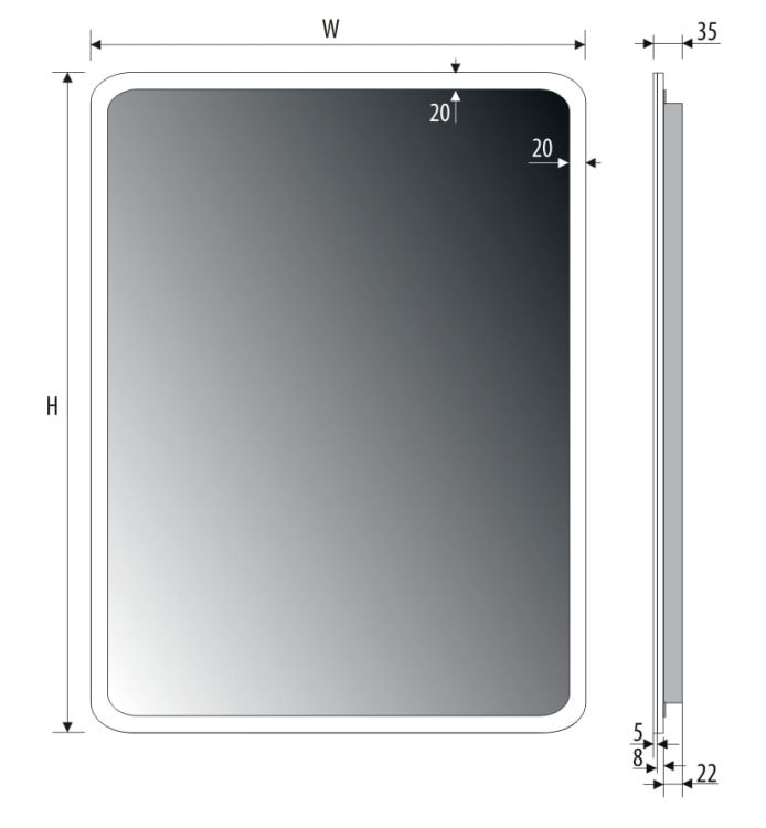 Lustro prostokątne 100x80 cm ze stalową ramą i oświetleniem LED MCJ Siena