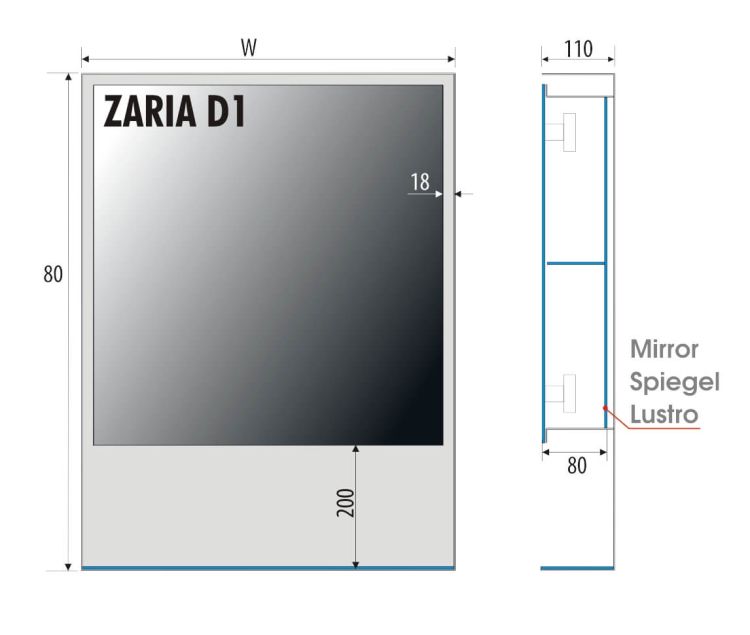 Lustro prostokątne 60x80 cm ze stalową, białą ramą, półką i oświetleniem LED MCJ Zaria 1