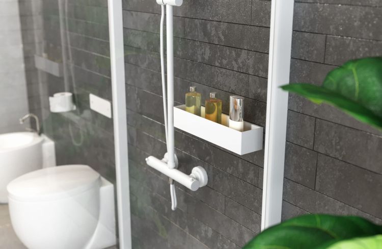 Półka łazienkowa na akcesoria 60x8x10 cm ze stali nierdzewnej lakierowanej na biało MCJ H80