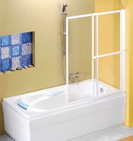 Przejdź do produktu OLBIA parawan wannowy pneumatyczny 1230mm, profil biały, szkło czyste