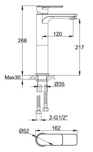Bateria umywalkowa stojąca 27 cm wysoka Kohlman Texen QB170T chrom