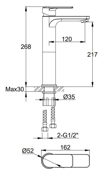 Bateria umywalkowa stojąca 27 cm wysoka Kohlman Texen QB170T chrom