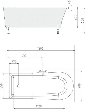 Przejdź do produktu LISA wanna prostokątna 150x70x47cm, biały