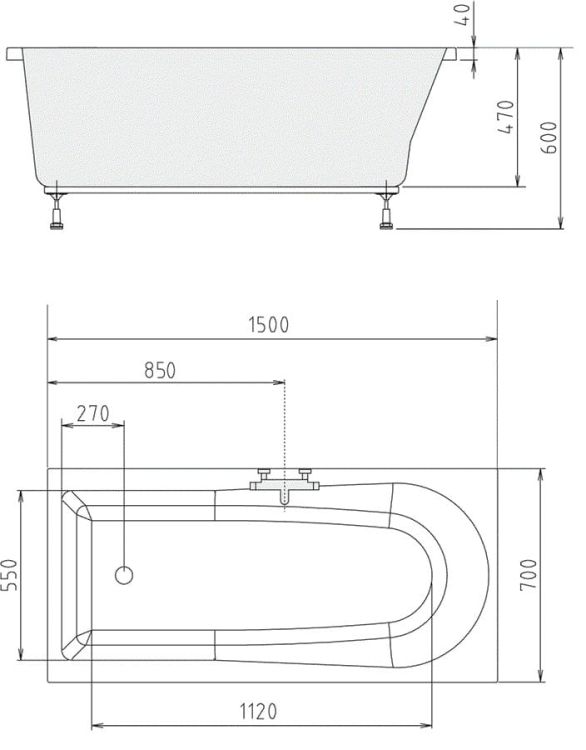 LISA wanna prostokątna 150x70x47cm, biała