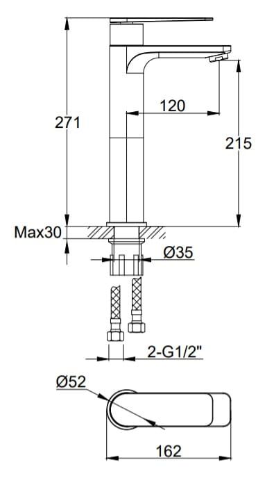Bateria umywalkowa wysoka 27 cm Kohlman Wexpo QB170W chrom