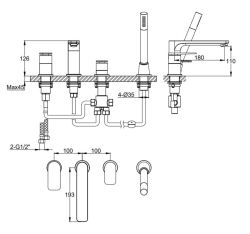 Bateria wannowa stojąca 4-elementowa Kohlman Wexpo QB244W chrom