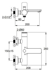 Bateria wannowa ścienna z wylewką Kohlman Wexpo QW110W chrom