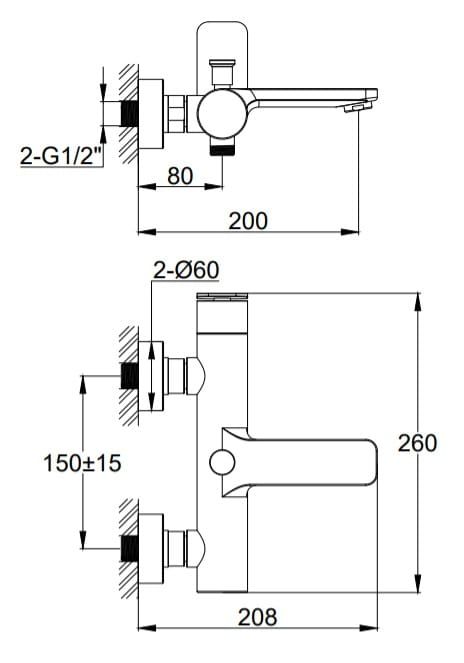 Bateria wannowa ścienna z wylewką Kohlman Wexpo QW110W chrom