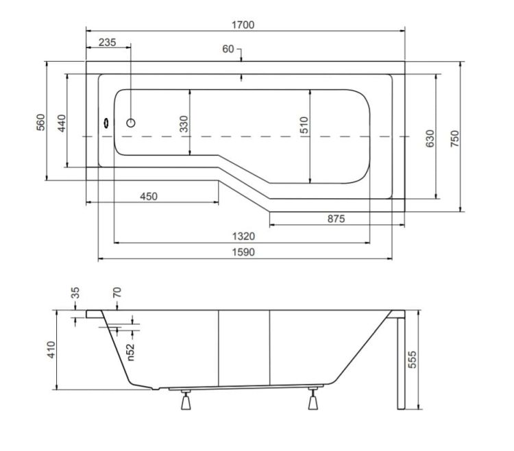 Kabino-wanna Integra 170x75 prawa rysunek techniczny.JPG