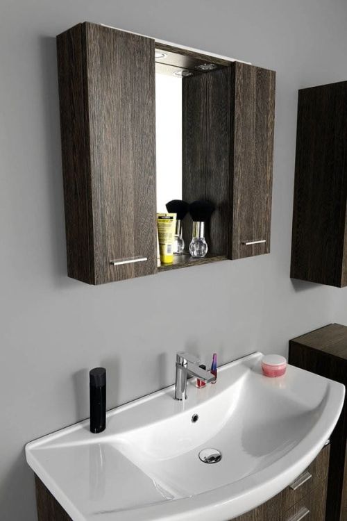 ZOJA/KERAMIA FRESH szafka z lustremm i ośw.LED, 70x60x14cm, mali wenge