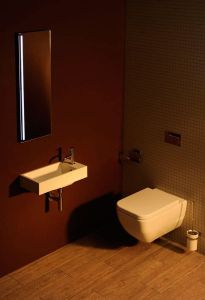 ARIANA umywalka kompozytowa 50x10x25 cm, biała, bateria z lewej strony