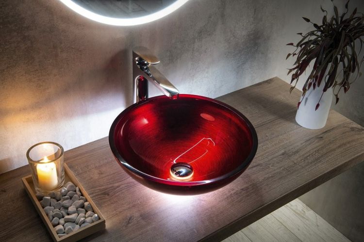MURANO ROSSO IMPERO, umywalka szklana 40x14cm, czerwona