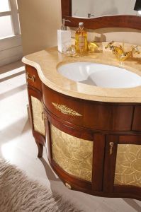 IRIS BIC 110-S szafka z umywalką, szer. 110cm, marmur Silvia Oro, noce/oro