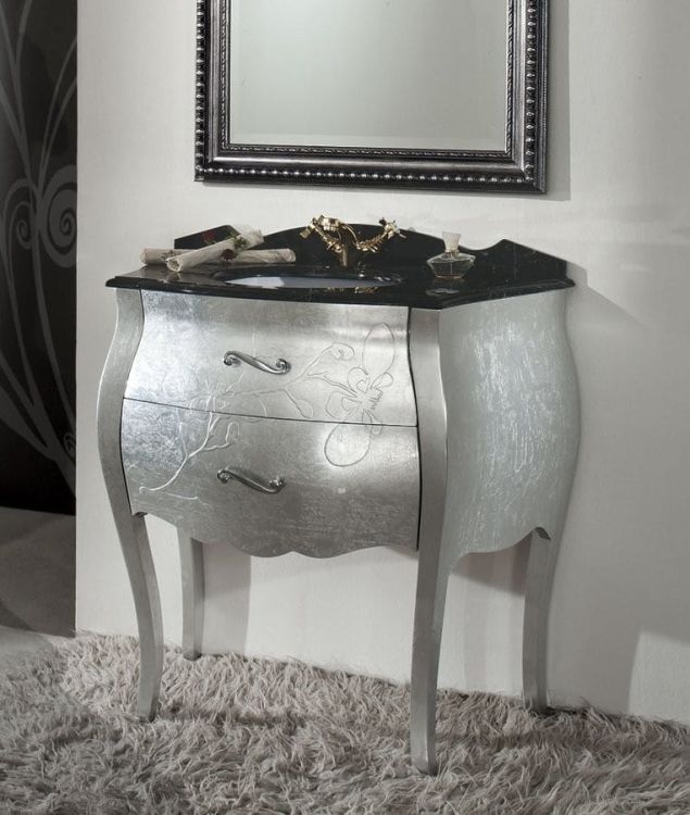 GELSO ARG 87-S szafka z umywalką, szer.87cm, marmur Nero Marquinia, argento