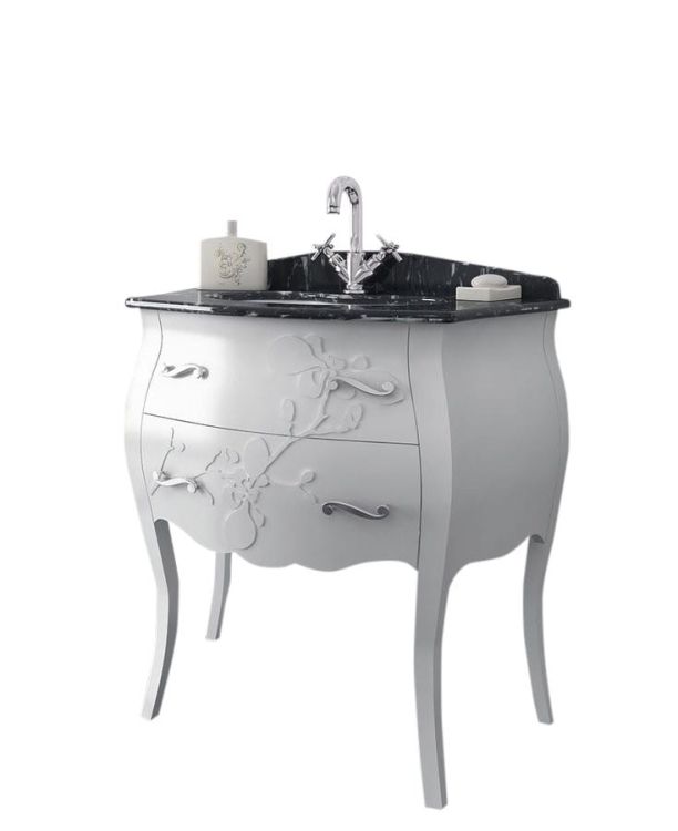 GELSO LAC 87-S szafka z umywalką, szer.87cm, marmur Nero Marquinia, bianco