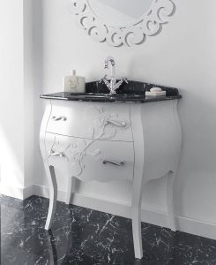 GELSO LAC 87-S szafka z umywalką, szer.87cm, marmur Nero Marquinia, bianco