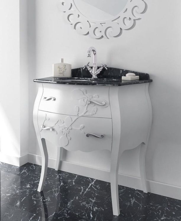 GELSO LAC 87-S szafka z umywalką, szer.87cm, marmur Nero Marquinia, bianco