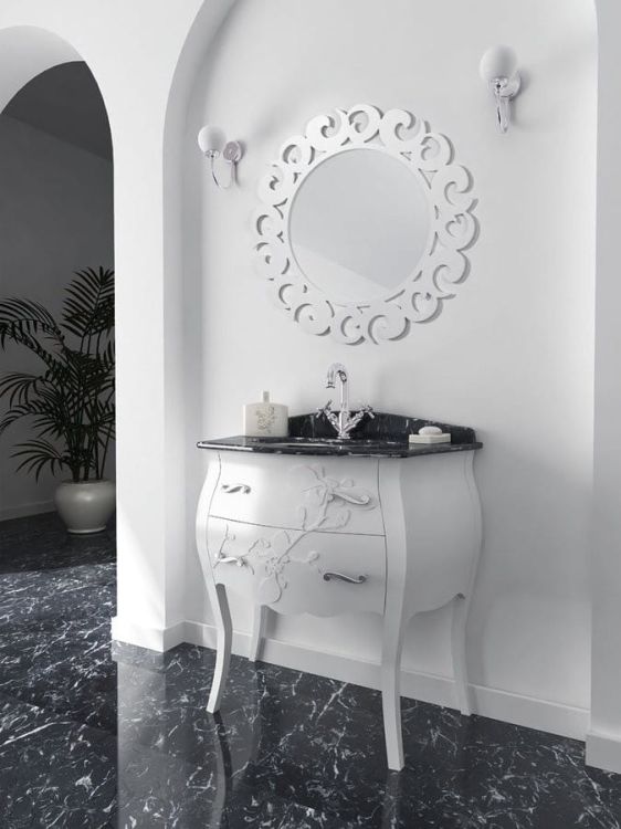 GELSO LAC 87-S szafka z umywalką, szer.87cm, marmur Nero Marquinia, bianco