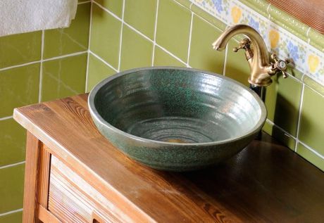Przejdź do produktu ATTILA umywalka ceramiczna, średnica 43cm, zielona miedź