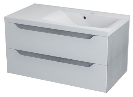 Przejdź do produktu WAVE szafka umywalkowa 90x45x48cm, prawa, biała/dąb srebrny
