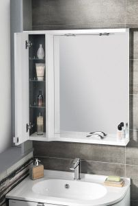 PULSE szafka z lustrem i ośw. LED 2x3W, 75x80x17cm, lewa, biała/antracyt