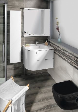 Przejdź do produktu PULSE szafka z lustrem, oświetlenie LED 75x80x17cm, prawa, biała/antracyt