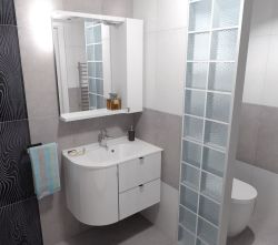 PULSE szafka z lustrem i ośw. LED 2x3W, 75x80x17cm, prawa, biała/antracyt