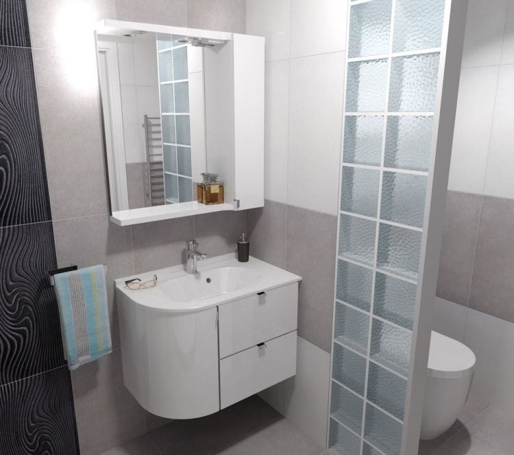 PULSE szafka z lustrem i ośw. LED 2x3W, 75x80x17cm, prawa, biała/antracyt