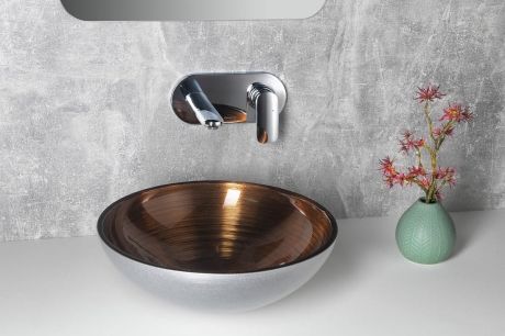 Przejdź do produktu MURANO WENGE umywalka szklana nablatowa, średnica 40cm, srebrny/miedź