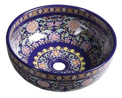 PRIORI umywalka ceramiczna, średnica 40,5cm, 15,5cm, fioletowy z ornamentami