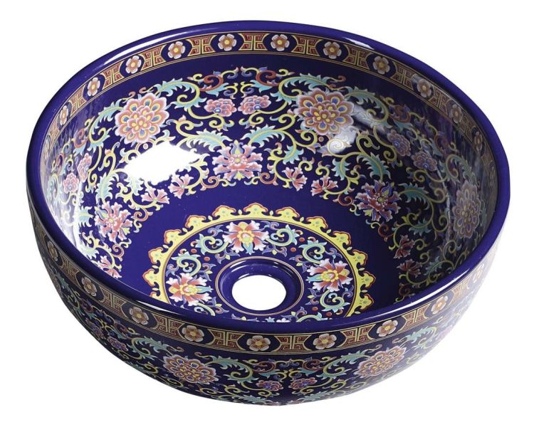 PRIORI umywalka ceramiczna, średnica 40,5cm, 15,5cm, fioletowy z ornamentami