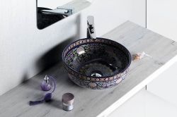PRIORI umywalka ceramiczna, średnica 40,5cm, 15,5cm, fioletowy z ornamentami