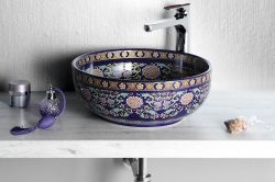 PRIORI umywalka ceramiczna, średnica 40,5cm, 15,5cm, fioletowy z ornamentami