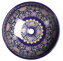 PRIORI umywalka ceramiczna, średnica 40,5cm, 15,5cm, fioletowy z ornamentami