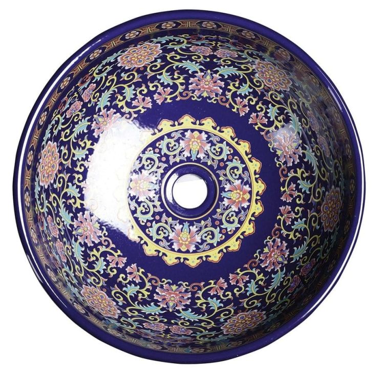 PRIORI umywalka ceramiczna, średnica 40,5cm, 15,5cm, fioletowy z ornamentami