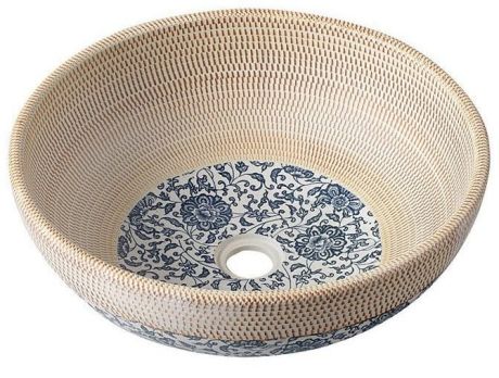 Przejdź do produktu PRIORI umywalka ceramiczna nablatowa Ø 41 cm, beżowy z niebieskim wzorem
