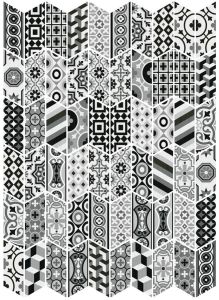 CHEVRON FLOOR Patchwork B&W Izquierdo 9x20,5 (EQ-10D) (1bal=1m2)